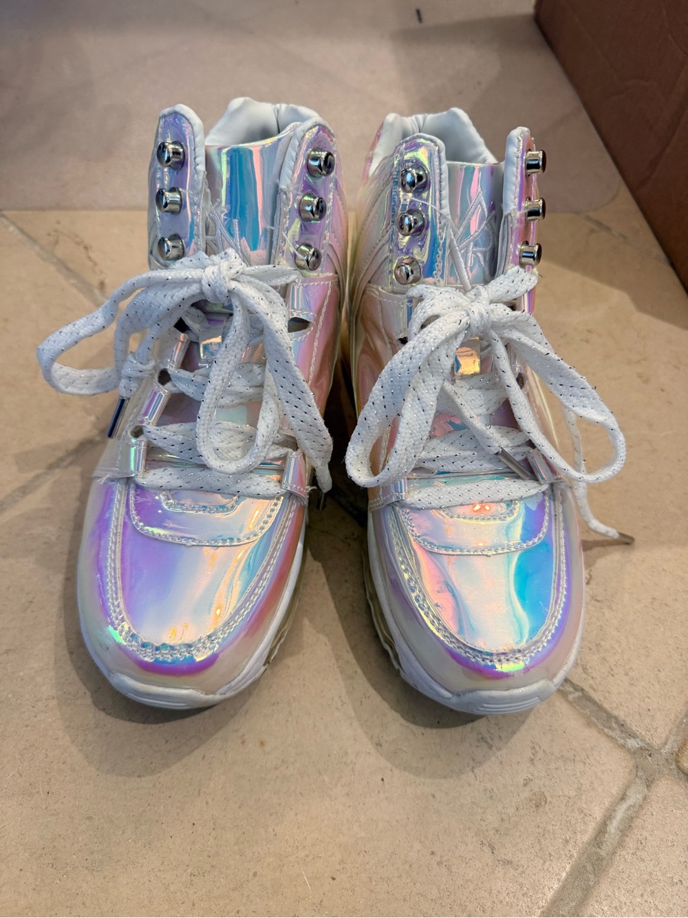 Hot Topic Holographic Kids High-Top Sneakers - Iridescent White